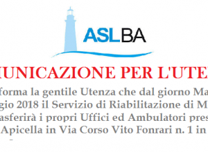 Avviso Asl Ba traferimento uffici Ambulatori presso Apicella 1