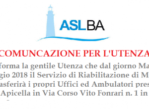 Avviso Asl Ba traferimento uffici Ambulatori presso Apicella