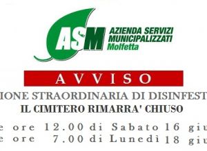 Avviso Asm Cimitero operazione straordinaria di disinfestazione estate 2018 2