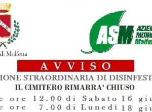 Avviso Asm Cimitero operazione straordinaria di disinfestazione estate 2018