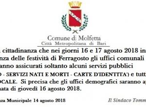 Avviso chiusura uffici 2 giorni dopo ferragosto 2018