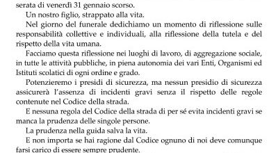 Momento di riflessione collettiva. Perché la morte di un ragazzo non sia vana