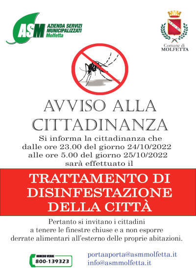 Trattamento di disinfestazione della città