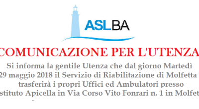 Avviso Asl Ba traferimento uffici Ambulatori presso Apicella 1