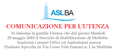 Avviso Asl Ba traferimento uffici Ambulatori presso Apicella 1