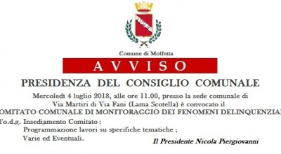 Avviso Presidenza del Consiglio Comunale mercoledi 4 luglio comitato comunale...