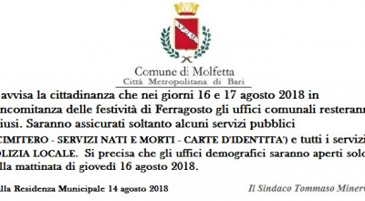 Avviso chiusura uffici 2 giorni dopo ferragosto 2018