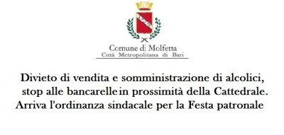 Divieto di vendita e somministrazione di alcolici stop alle bancarelle