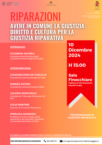 Testimonianze di giustizia riparativa. Martedì 10 dicembre evento form...