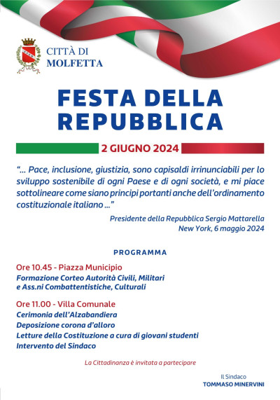 Celebrazioni 2 giugno, festa della Repubblica. Il programma