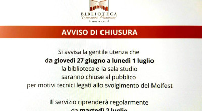 Sala studio e biblioteca chiuse da giovedì  27 giugno a lunedì ...