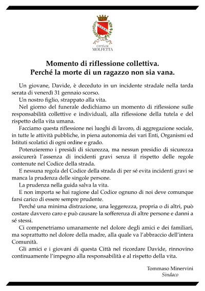 Momento di riflessione collettiva. Perché la morte di un ragazzo non s...