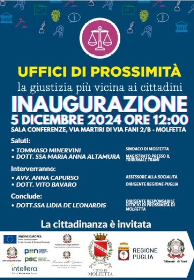 Inaugurazione Ufficio di prossimità. La Giustizia più vicina ai...